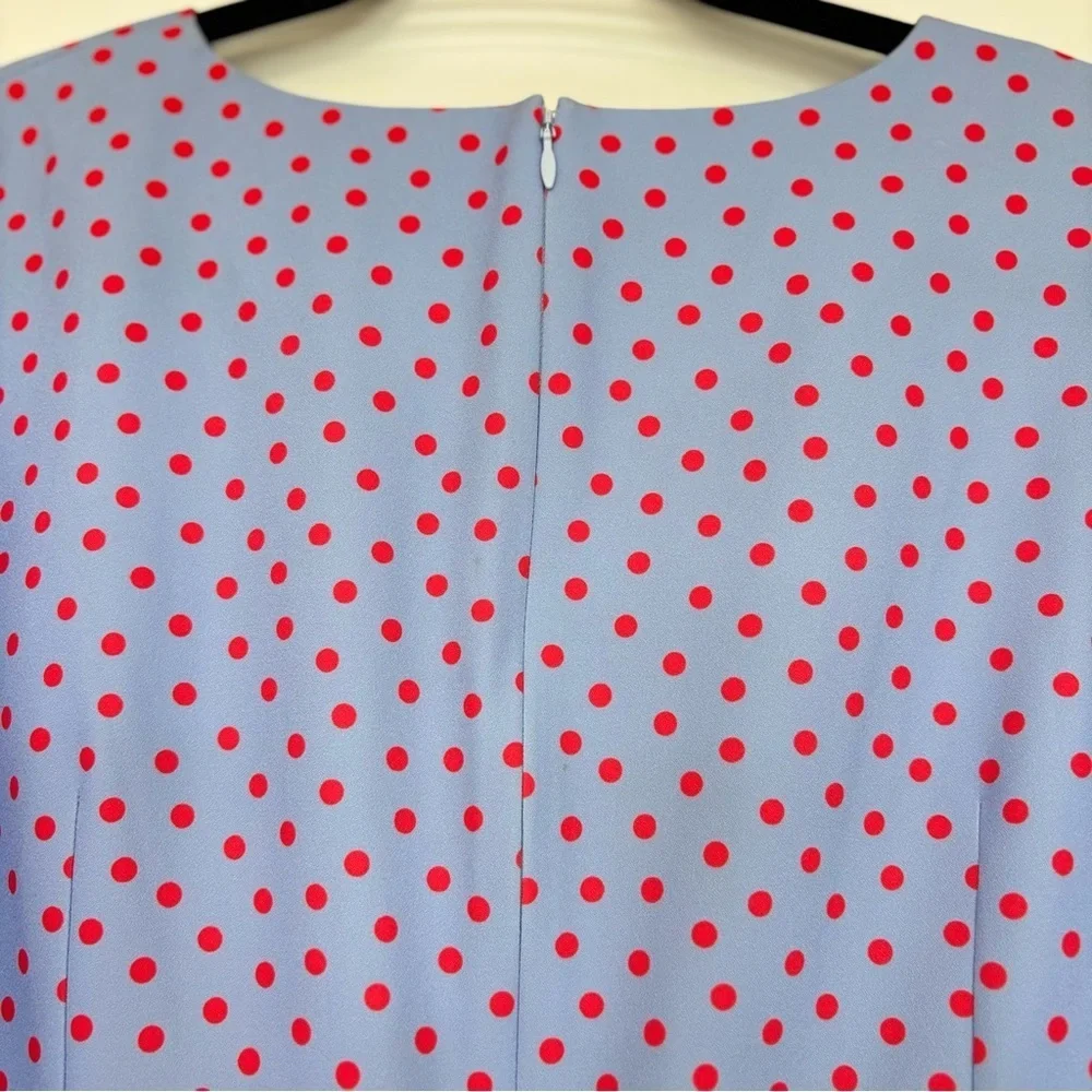 Kate Spade Plus Size 16 Peplum Top Ruched Blue Red Polka Dots Puff Sleeves Zip